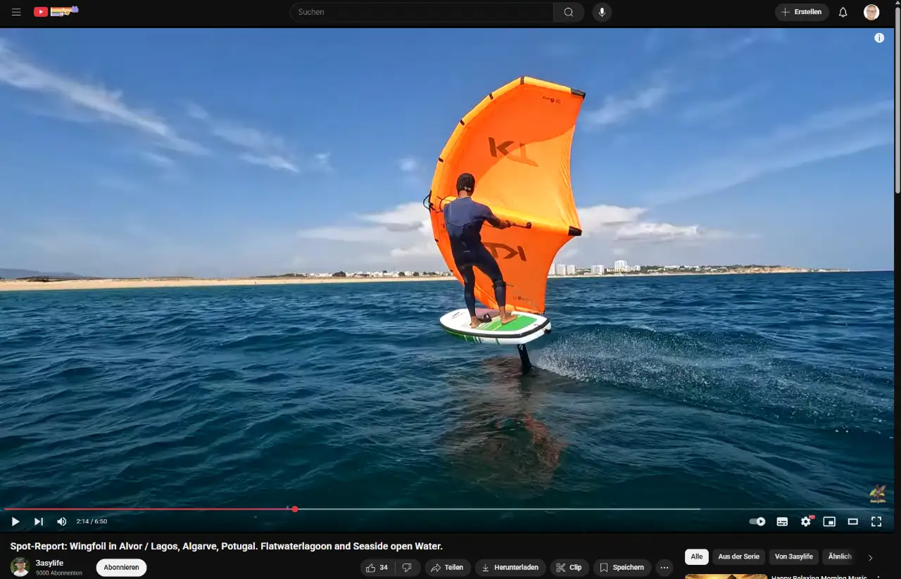 Spoiler de asa em mar aberto ao largo de Alvor, em Portugal